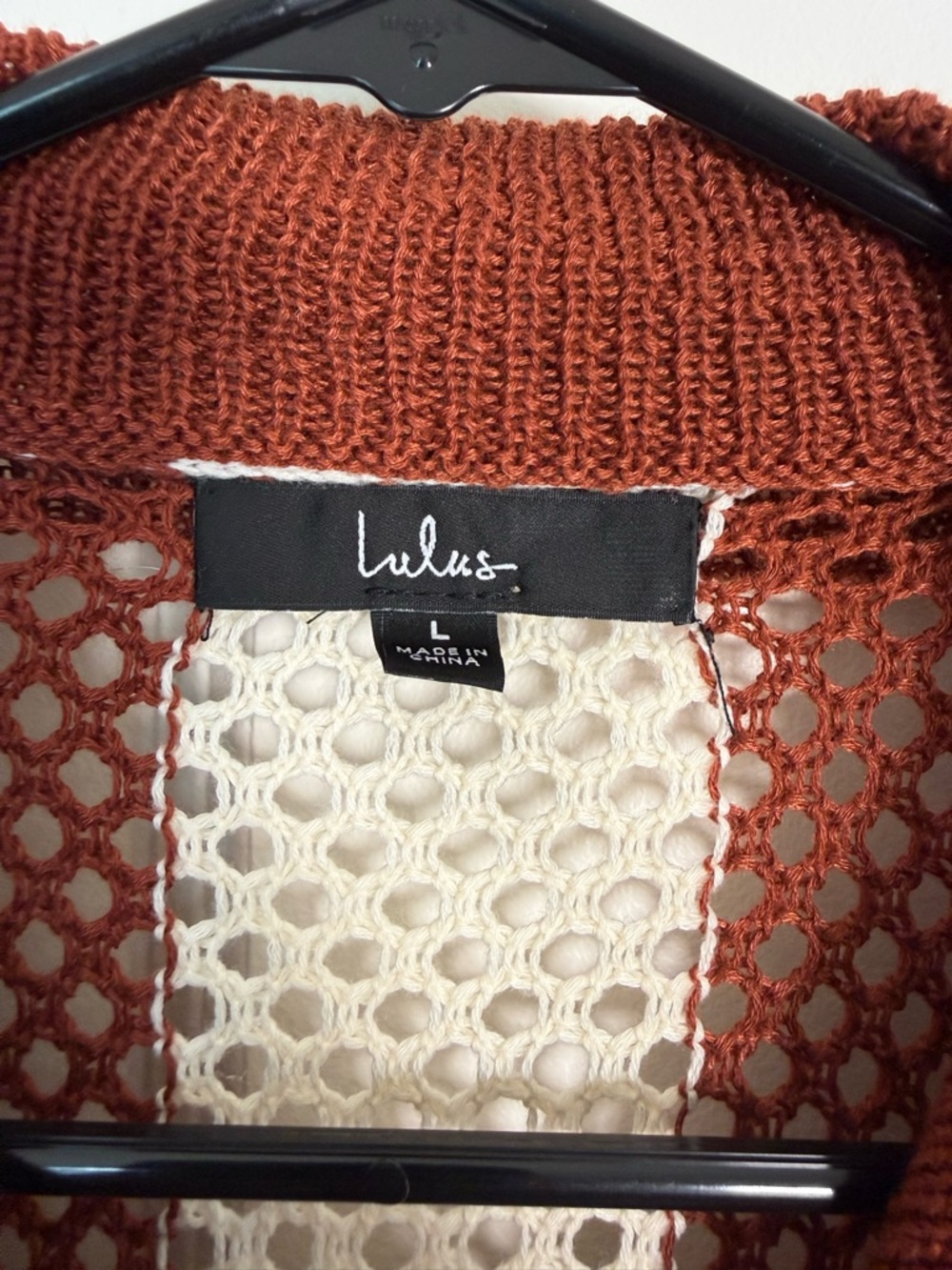 Lulu's Rust & Cream Open-Knit Striped Button Cardigan - Picture 2 of 3